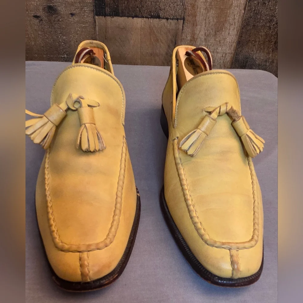 Sutor Mantellassi Women's Yellow Leather Tassled Loafers Size 8.5 - Picture 4 of 8